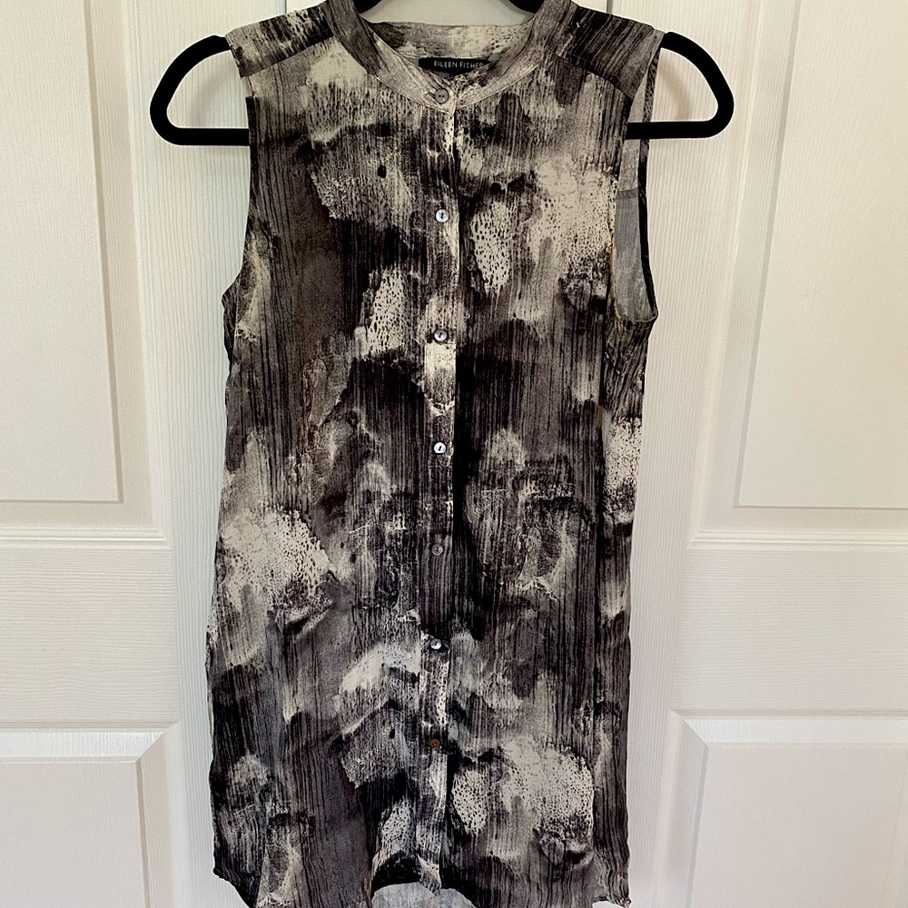 Eileen Fischer Blouse sleeveless mandarin collar
